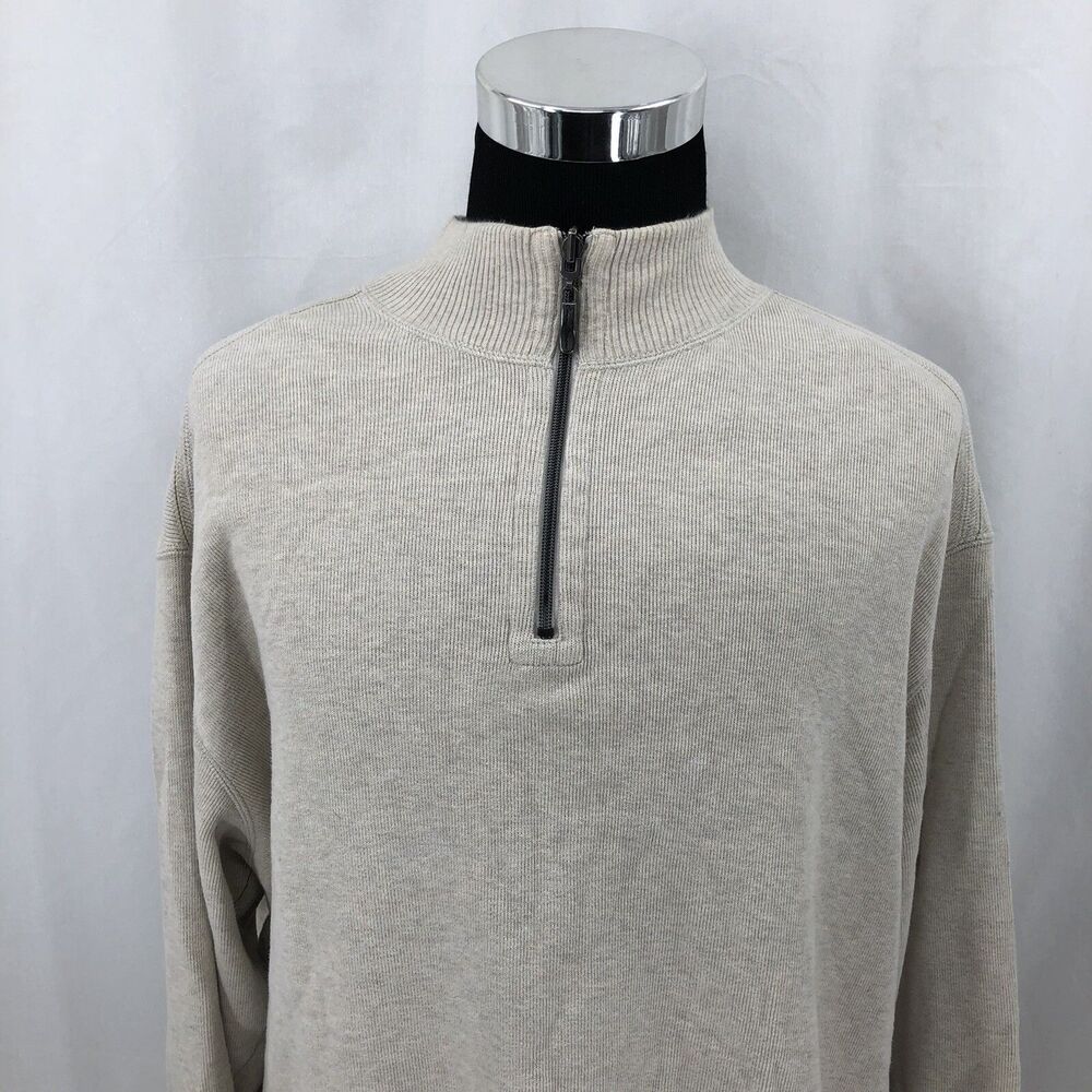 Tommy Bahama 1/4 Zip Sweater Tan Gray Reversible Long Sleeve Relaxed Large